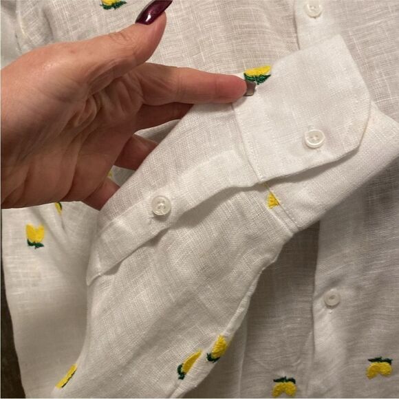 Puro Lino 100% linen lemon 🍋 embroidered blouse, XL - Picture 4 of 10
